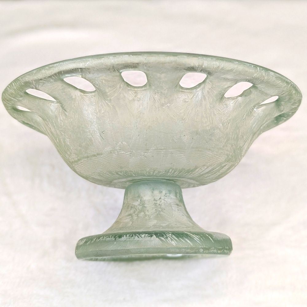 Vintage Frosted Eco Glass Pedestal Bowl Compote Dish - Picture 7 of 12